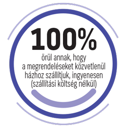 Natural Pharmaceuticals Imuberin® Ikon, a következő felirattal: Az emberek 100%-a örül annak, hogy a megrendelések közvetlenül, ingyenesen (szállítási költség nélkül) házhoz érkeznek.