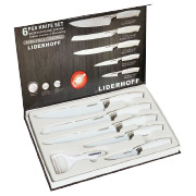 Natural Pharmaceuticals Imuberin® Hatrészes rozsdamentes acél késkészlet fekete tárolódobozban, konyhai használatra, LIDERHOFF márka.
