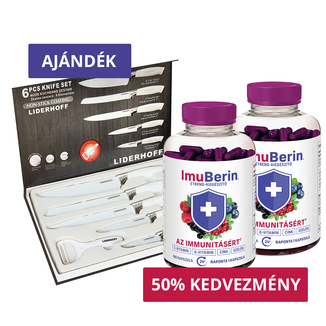 Natural Pharmaceuticals Imuberin® Két nagy csomag Imuberin® 50% kedvezménnyel és konyhakések ajándékba.